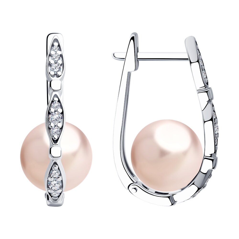 Серьги SOKOLOV из серебра с розовыми жемчугом Swarovski и фианитами