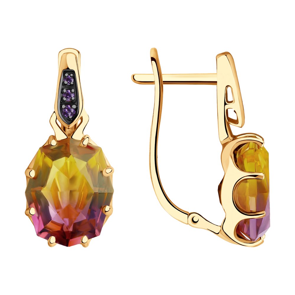 Серьги SOKOLOV из желтого золота с ситаллами аметрин