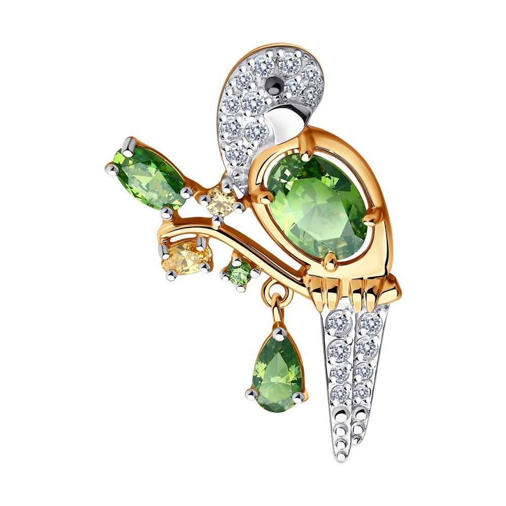 Брошь SOKOLOV из золота с бесцветными и жёлтыми Swarovski Zirconia