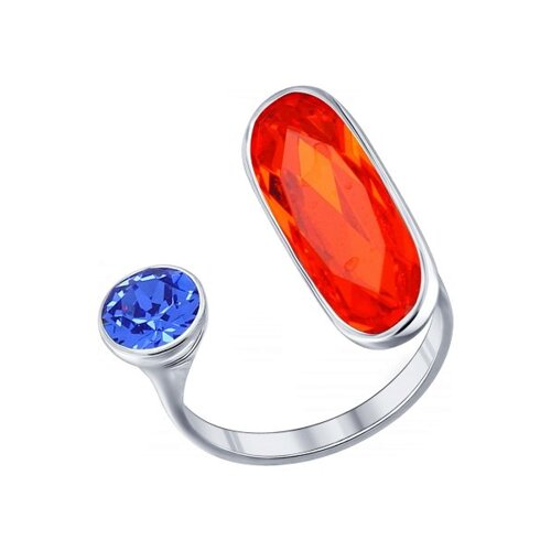 Кольцо SOKOLOV из серебра с синим и оранжевым кристаллами Swarovski