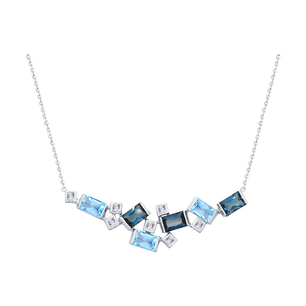 Колье SOKOLOV из белого золота с голубыми и синими топазами и Swarovski Zirconia
