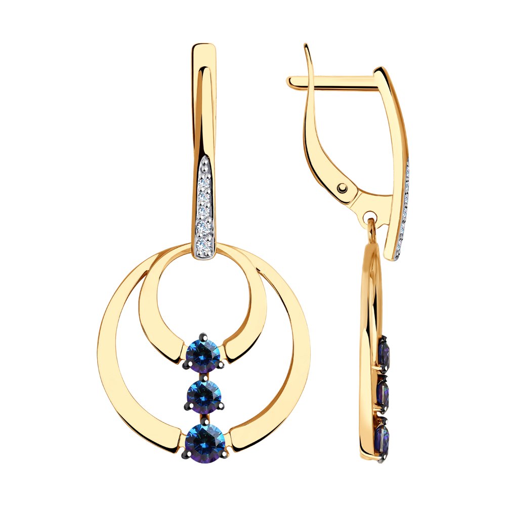 Серьги SOKOLOV из золота с бесцветными и синими Swarovski Zirconia