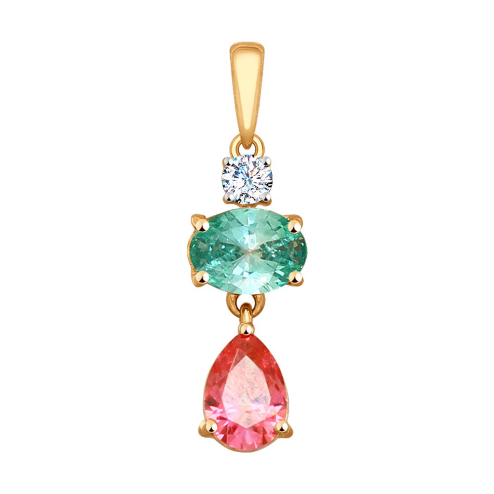 Подвеска SOKOLOV из золота с бесцветным, зелёным и розовым Swarovski Zirconia
