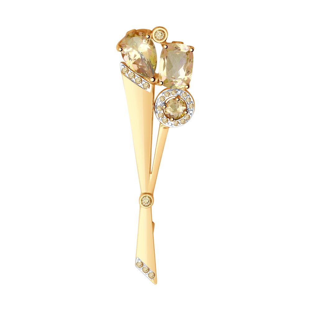 Брошь SOKOLOV из золота с топазами Swarovski и жёлтыми Swarovski Zirconia