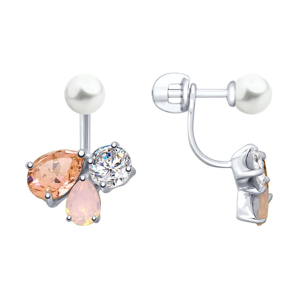 Серьги SOKOLOV из серебра с жемчугом Swarovski и розовыми кристаллами Swarovski
