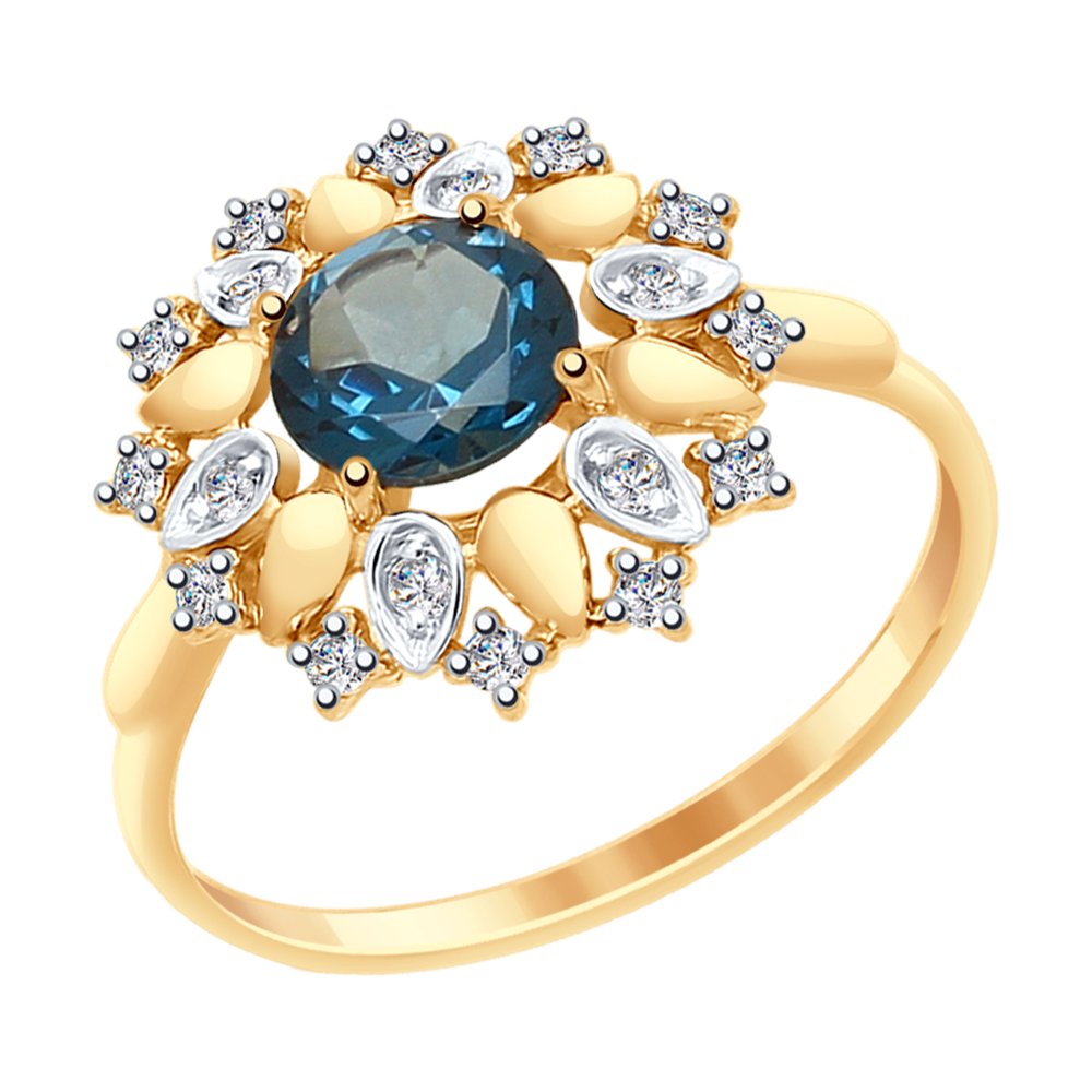 Кольцо SOKOLOV из золота с синим топазом и Swarovski Zirconia