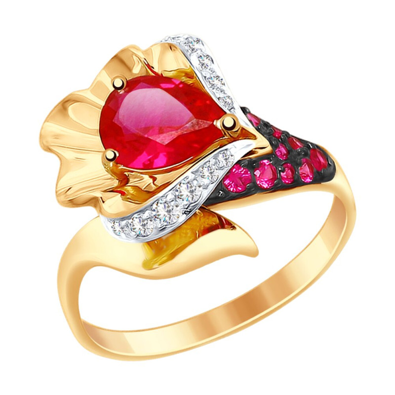 Кольцо SOKOLOV из золота с красным корунд (синт.) и бесцветными и красными фианитами