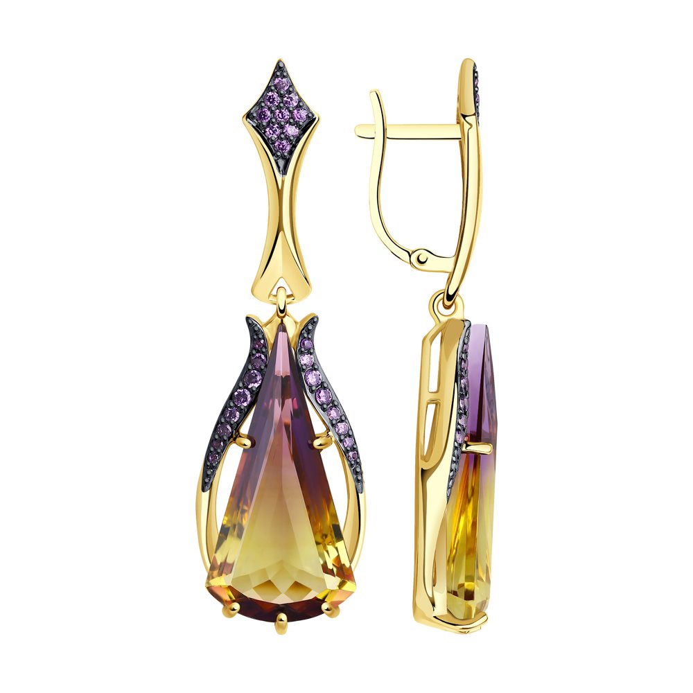 Серьги SOKOLOV из желтого золота с ситаллами аметрин и фианитами