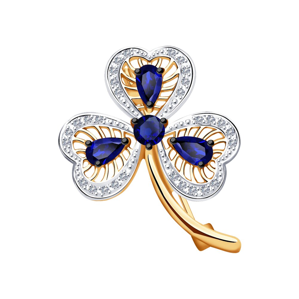 Брошь SOKOLOV из золота с бриллиантами и сапфирами