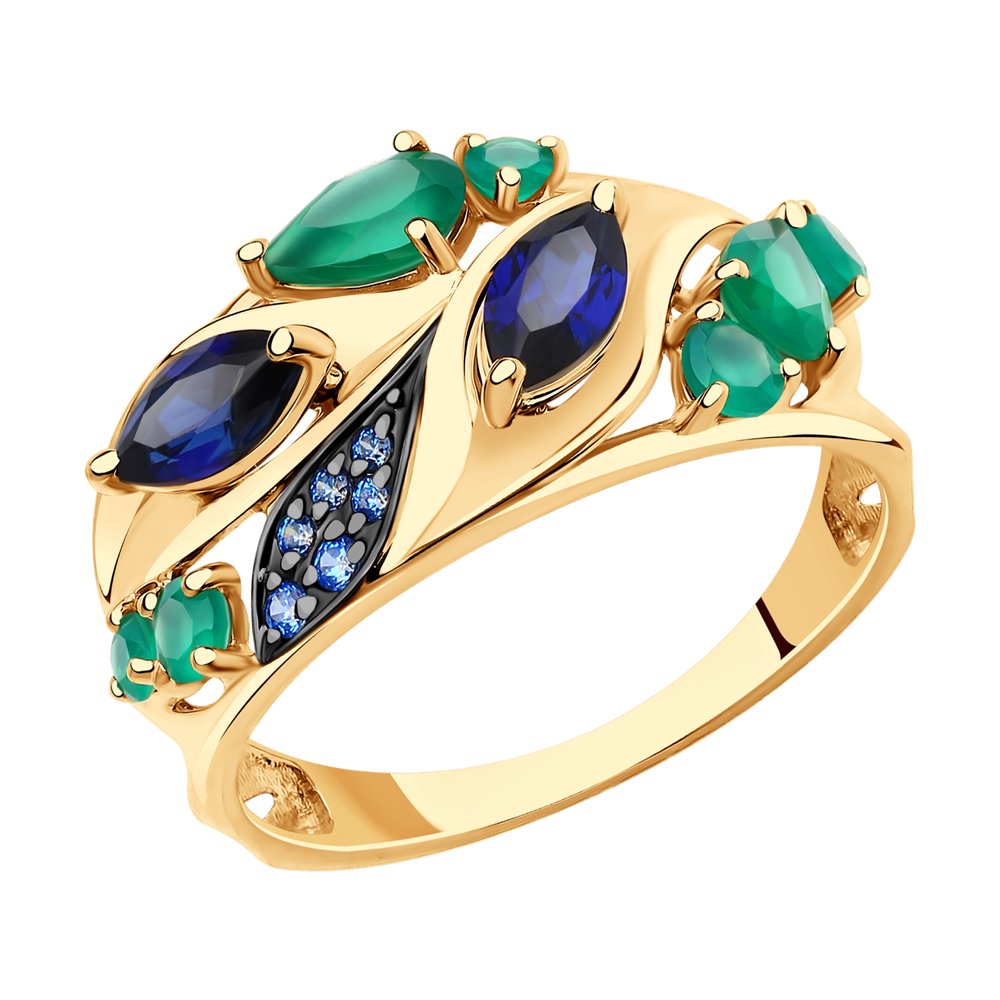 Кольцо SOKOLOV из золота с агатами, корундами и фианитами