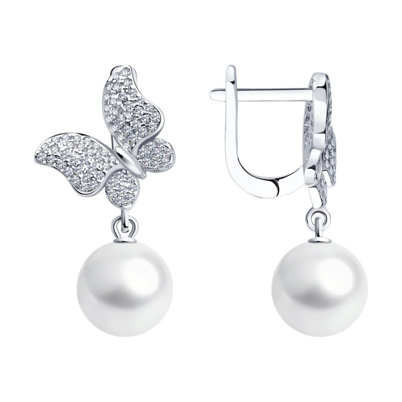 Серьги SOKOLOV из серебра с синтетическим жемчугом и фианитами