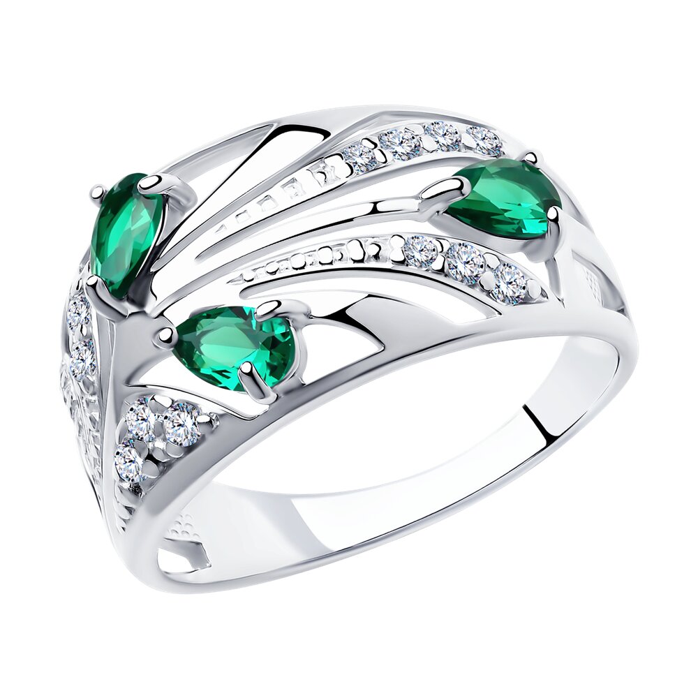 Кольцо SOKOLOV из серебра с зелеными фианитами