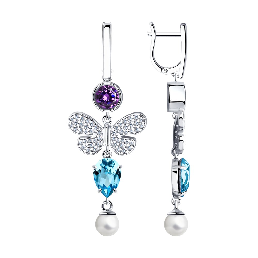 Серьги SOKOLOV из серебра с жемчугом, кристаллами Swarovski и фианитами