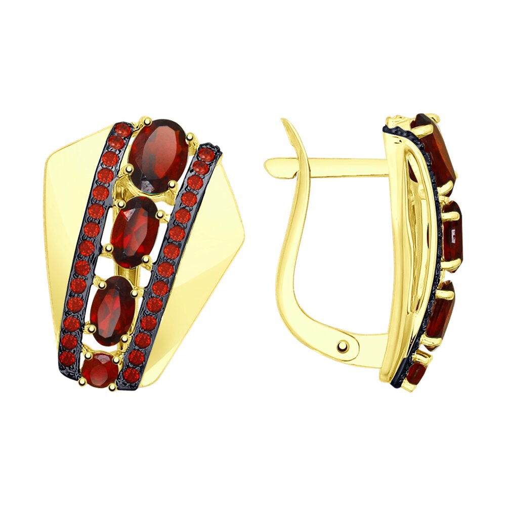 Серьги SOKOLOV из желтого золота с гранатами и фианитами