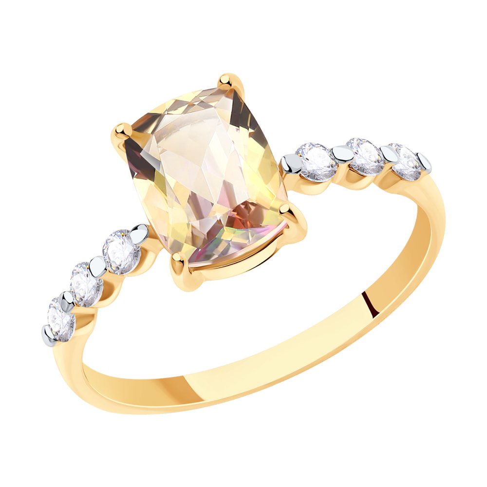 Кольцо SOKOLOV из золота с топазом Swarovski и фианитами Swarovski