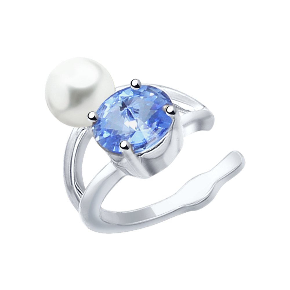 Серьга SOKOLOV из серебра с жемчугом Swarovski и синим кристаллом Swarovski