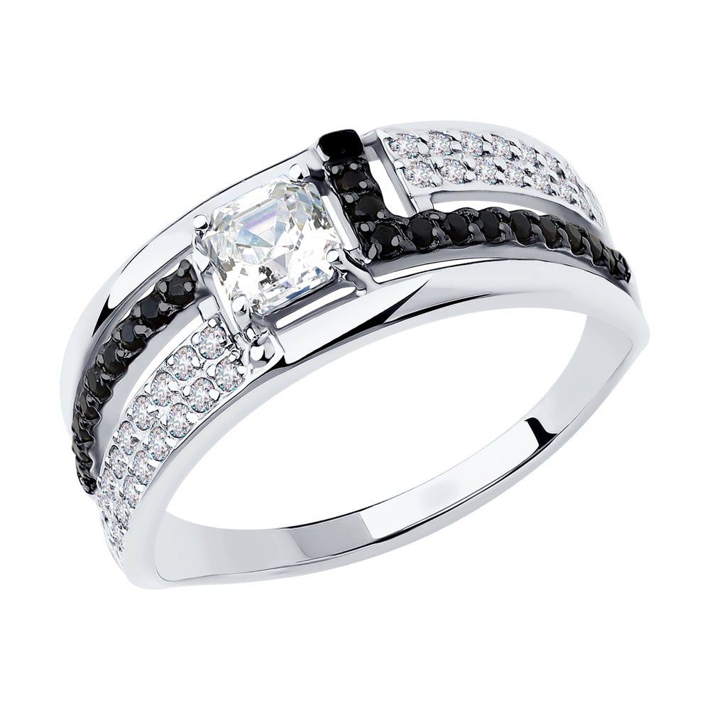 Кольцо SOKOLOV из белого золота с фианитом Swarovski и фианитами