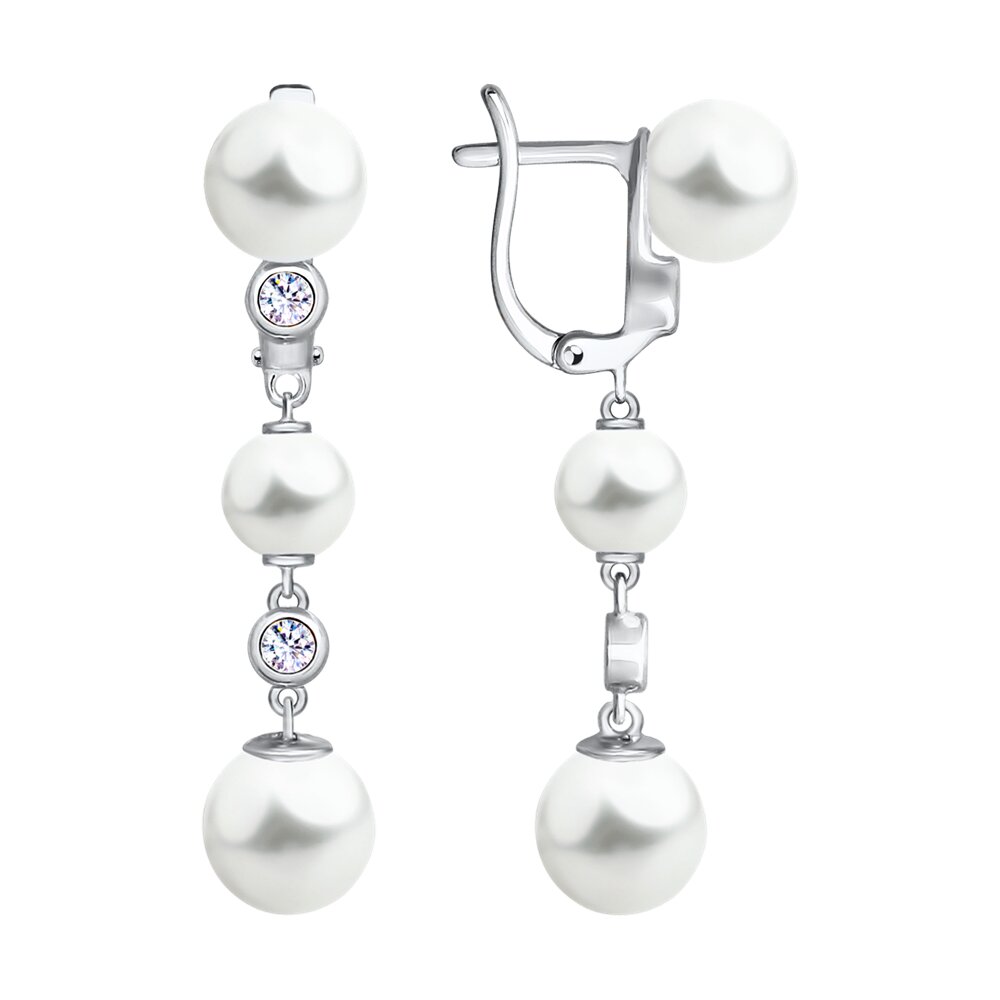 Серьги SOKOLOV из серебра с жемчугом, жемчугом Swarovski и фианитами