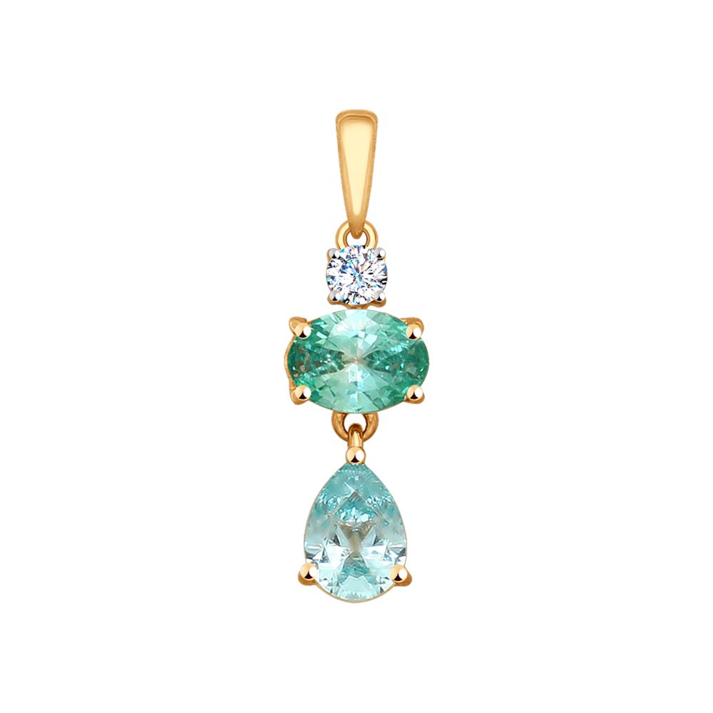 Подвеска SOKOLOV из золота с бесцветным и зелеными Swarovski Zirconia