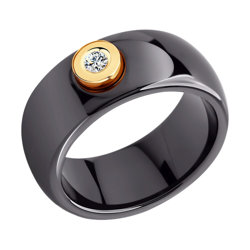 Чёрное керамическое кольцо с бриллиантом SOKOLOV