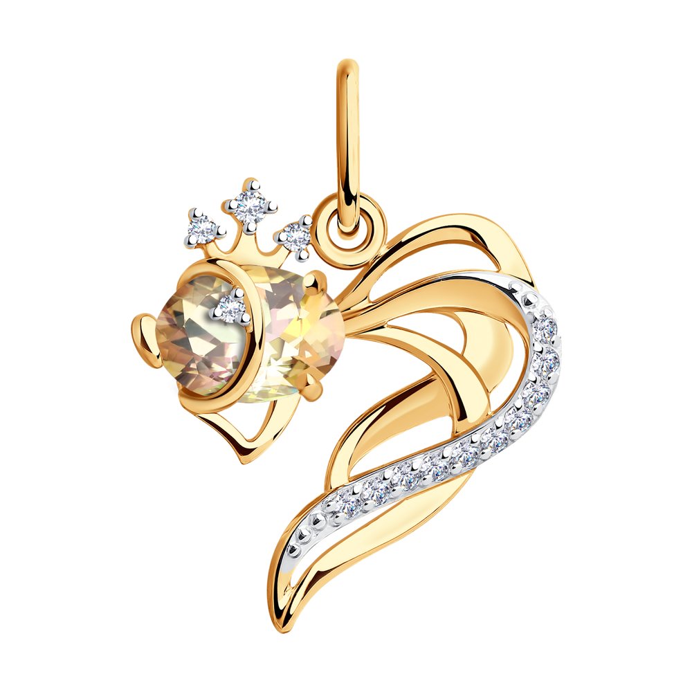 Подвеска SOKOLOV из золота «Рыбка» с розовым топазом Swarovski и фианитами