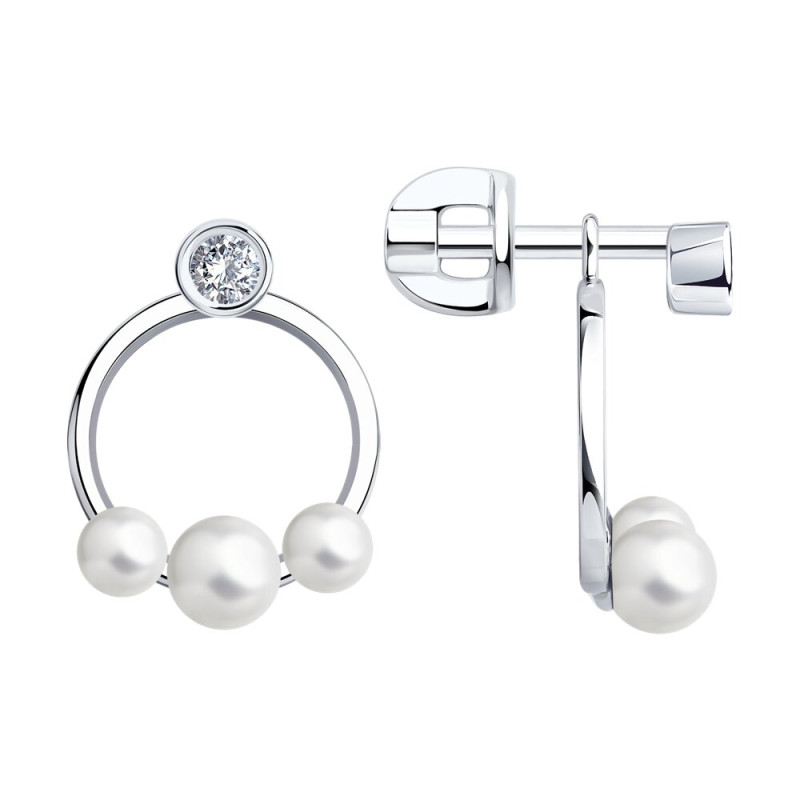 Серьги SOKOLOV из серебра с синтетическим жемчугом и фианитами