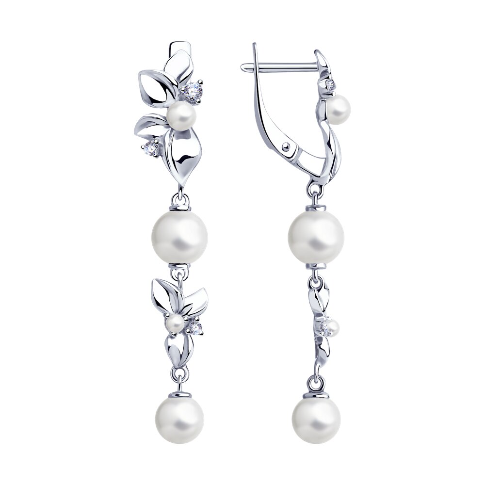 Серьги SOKOLOV из серебра с жемчугом, жемчугом Swarovski и фианитами