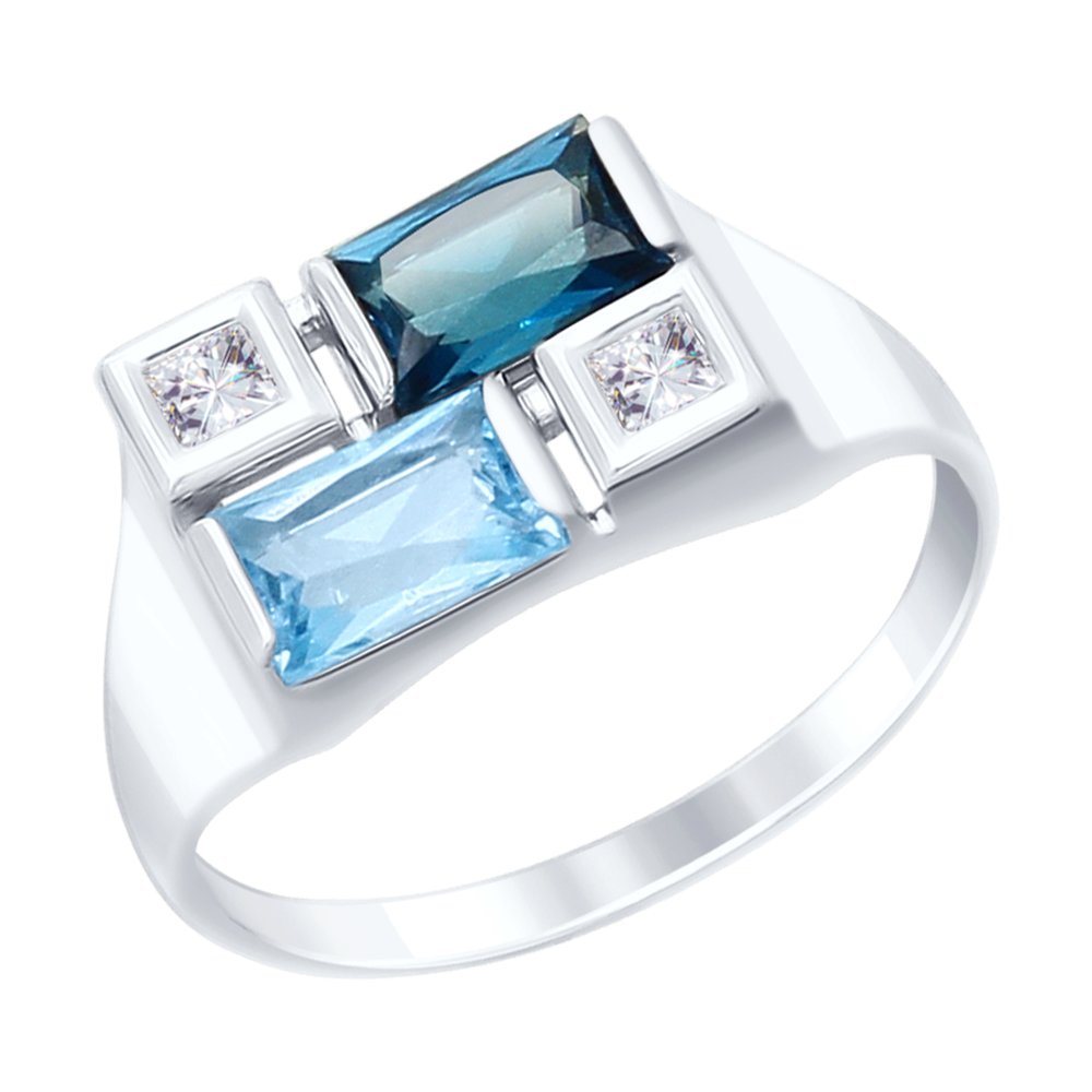 Кольцо SOKOLOV из белого золота с голубым и синим топазами и Swarovski Zirconia