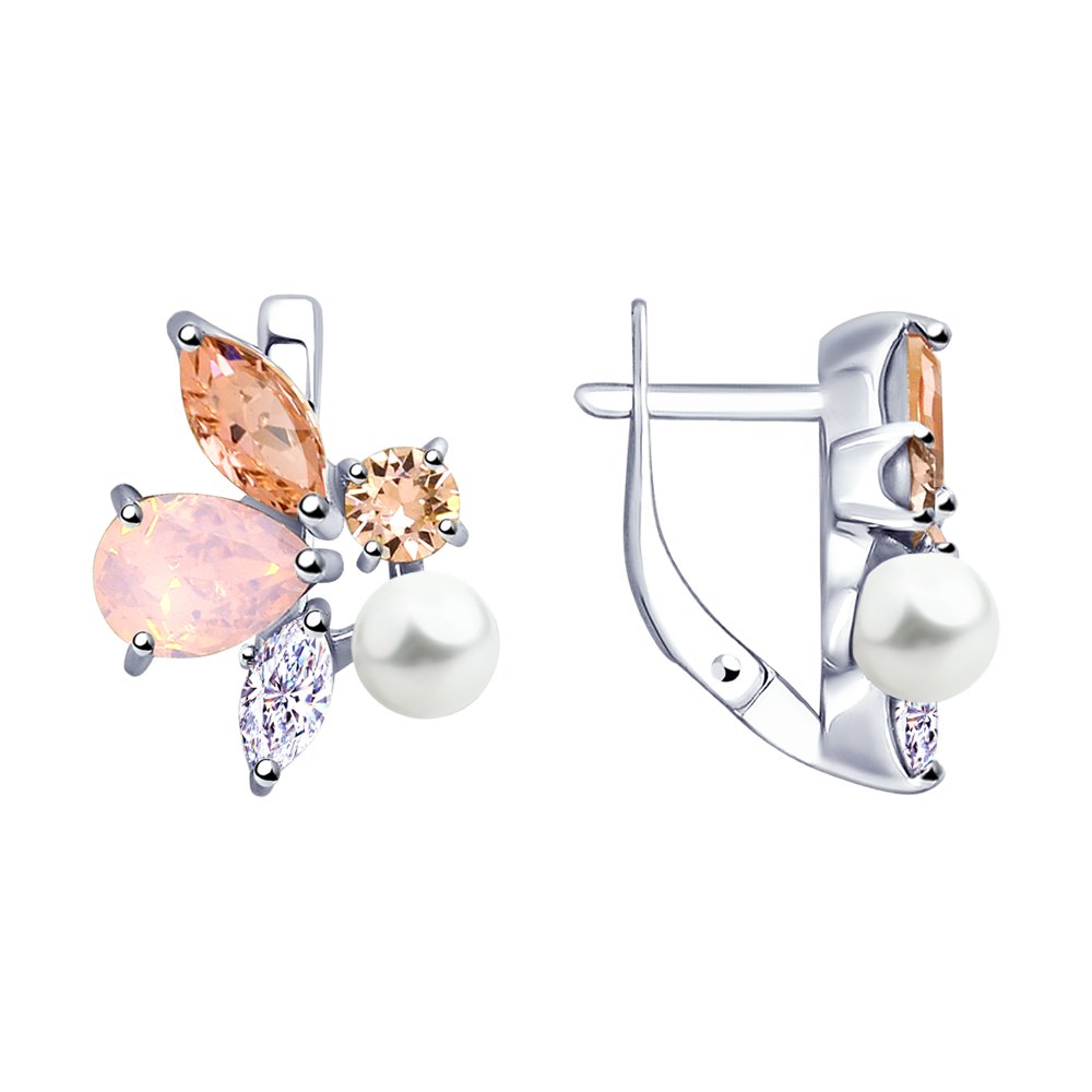 Серьги SOKOLOV из серебра с жемчугом Swarovski и кристаллами Swarovski