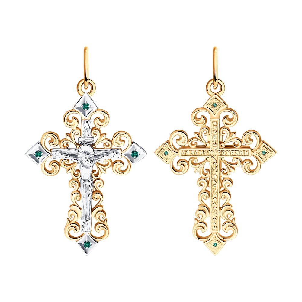 Крест SOKOLOV из комбинированного золота с изумрудами