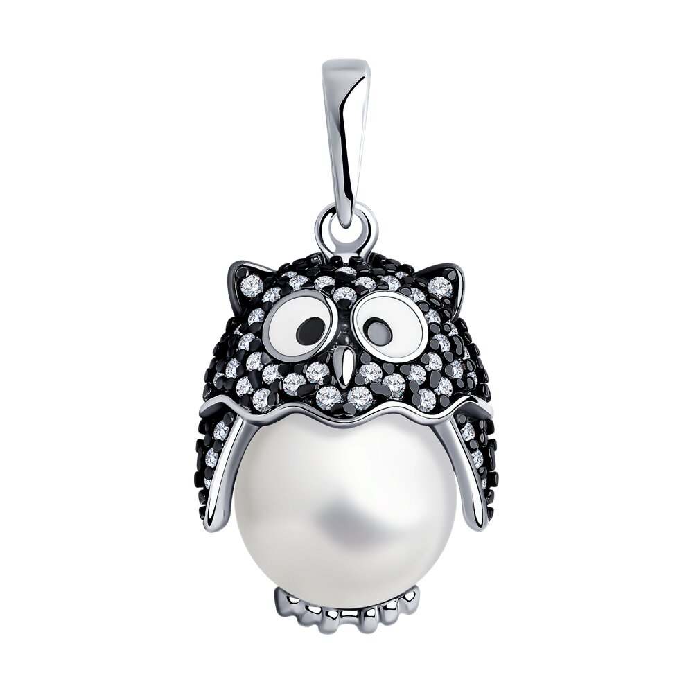 Подвеска SOKOLOV из серебра с эмалью и жемчугом Swarovski и фианитами
