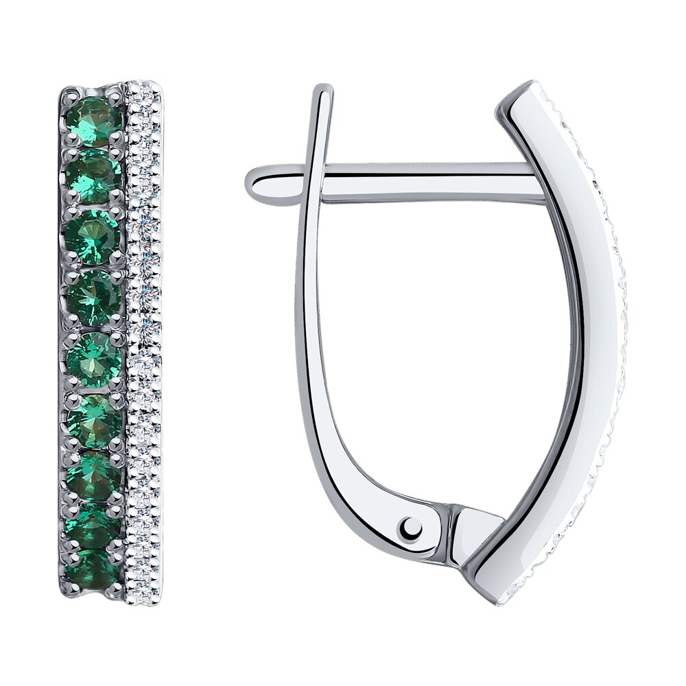 Серьги SOKOLOV из белого золота с бриллиантами и изумрудом гидротермальным