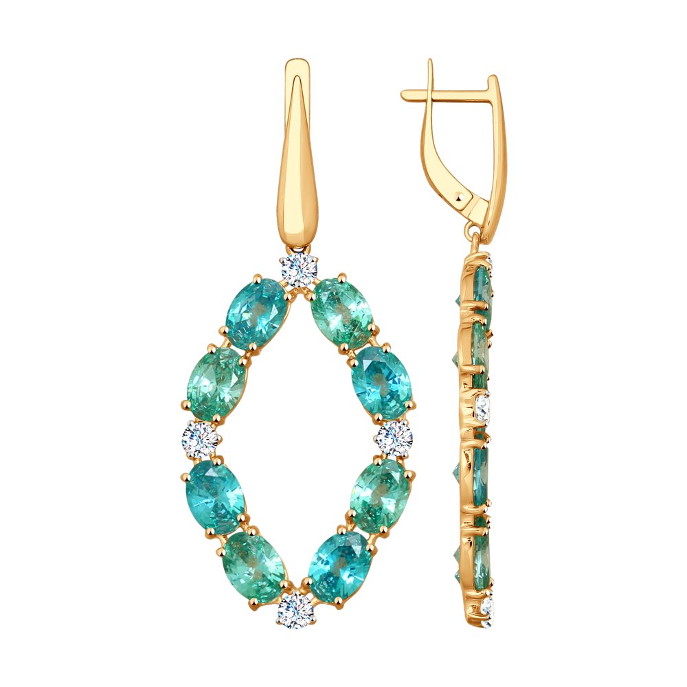 Серьги SOKOLOV из золота с бесцветными и зелеными Swarovski Zirconia