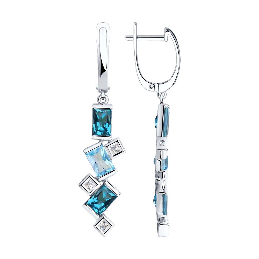 Серьги SOKOLOV из белого золота с голубыми и синими топазами и Swarovski Zirconia