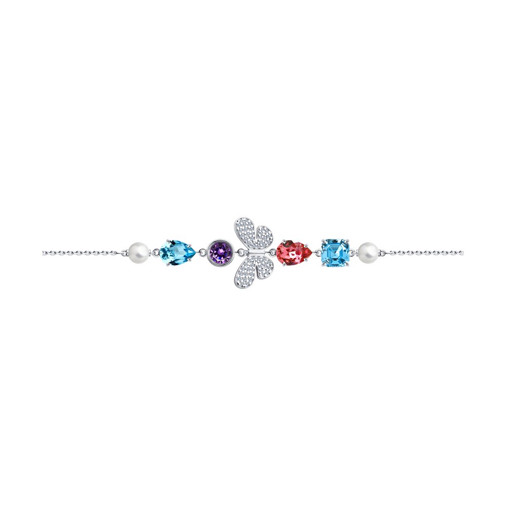 Браслет SOKOLOV из серебра с жемчугом Swarovski, кристаллами Swarovski и фианитами