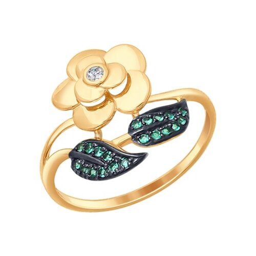 Кольцо «Роза» SOKOLOV из золота с зелеными фианитами