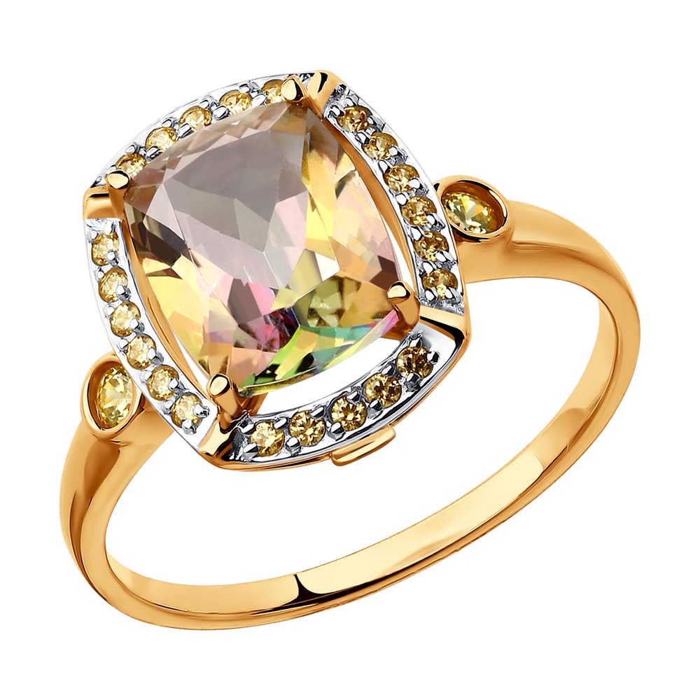 Кольцо SOKOLOV из золота с розовыми топазами Swarovski и жёлтыми Swarovski Zirconia