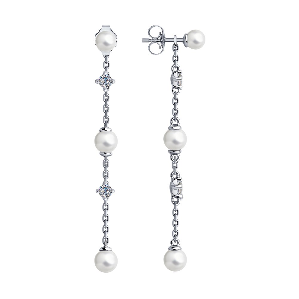 Серьги SOKOLOV из серебра с жемчугом, жемчугом Swarovski и фианитами