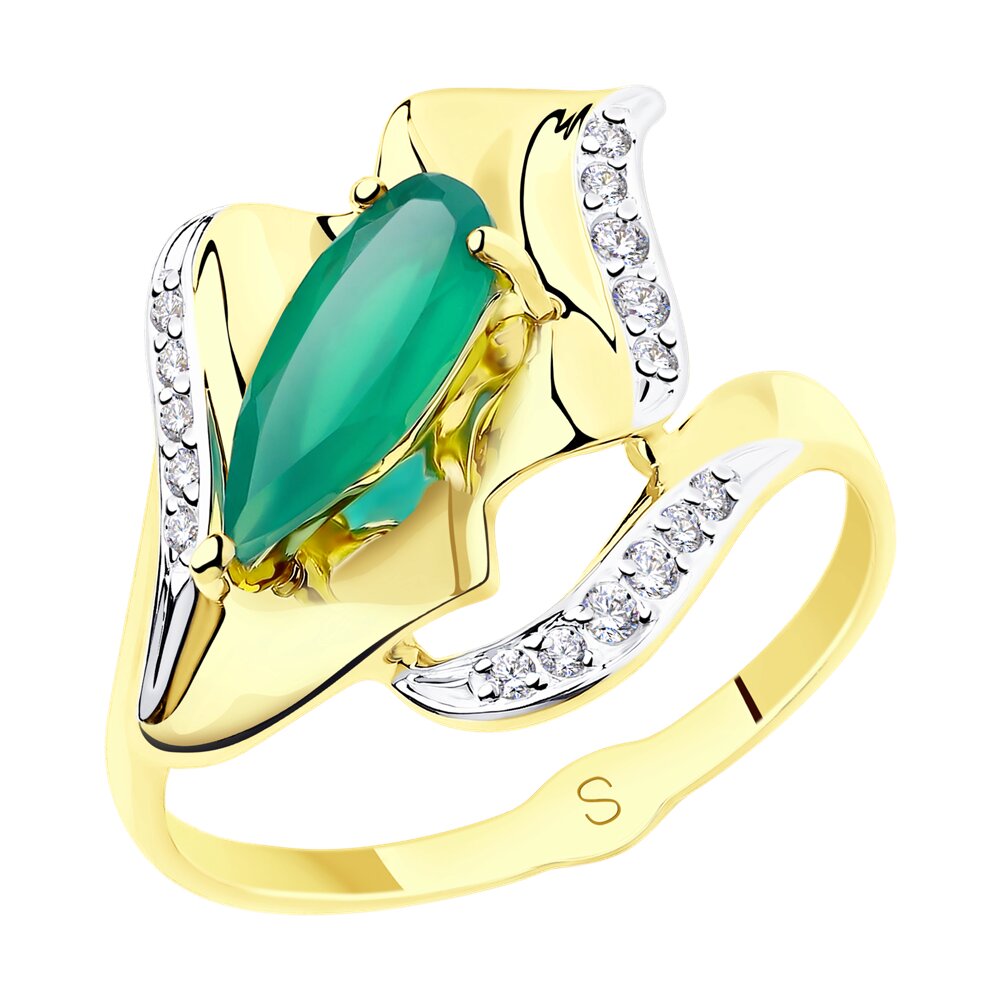 Кольцо SOKOLOV из желтого золота с агатом и фианитами