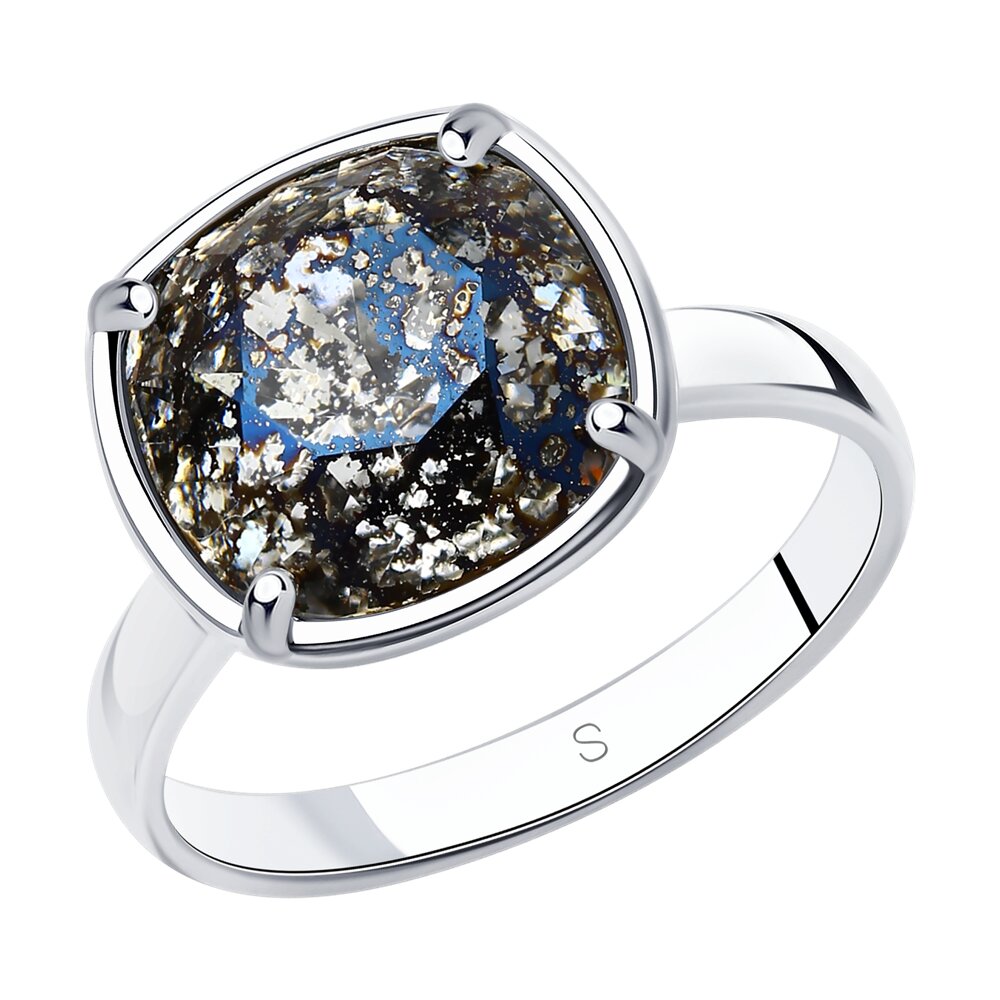 Кольцо SOKOLOV из серебра с чёрным кристаллом Swarovski