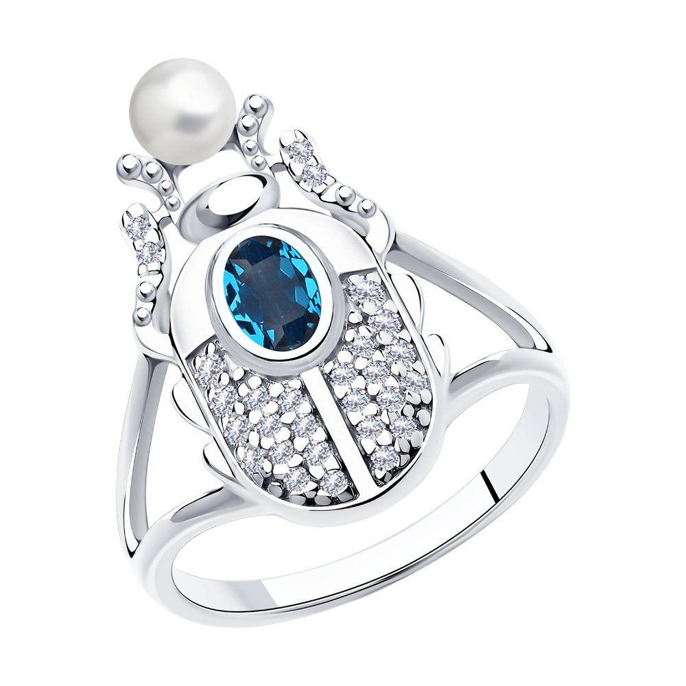 Кольцо SOKOLOV из серебра с жемчугом Swarovski, кристаллом Swarovski и фианитами