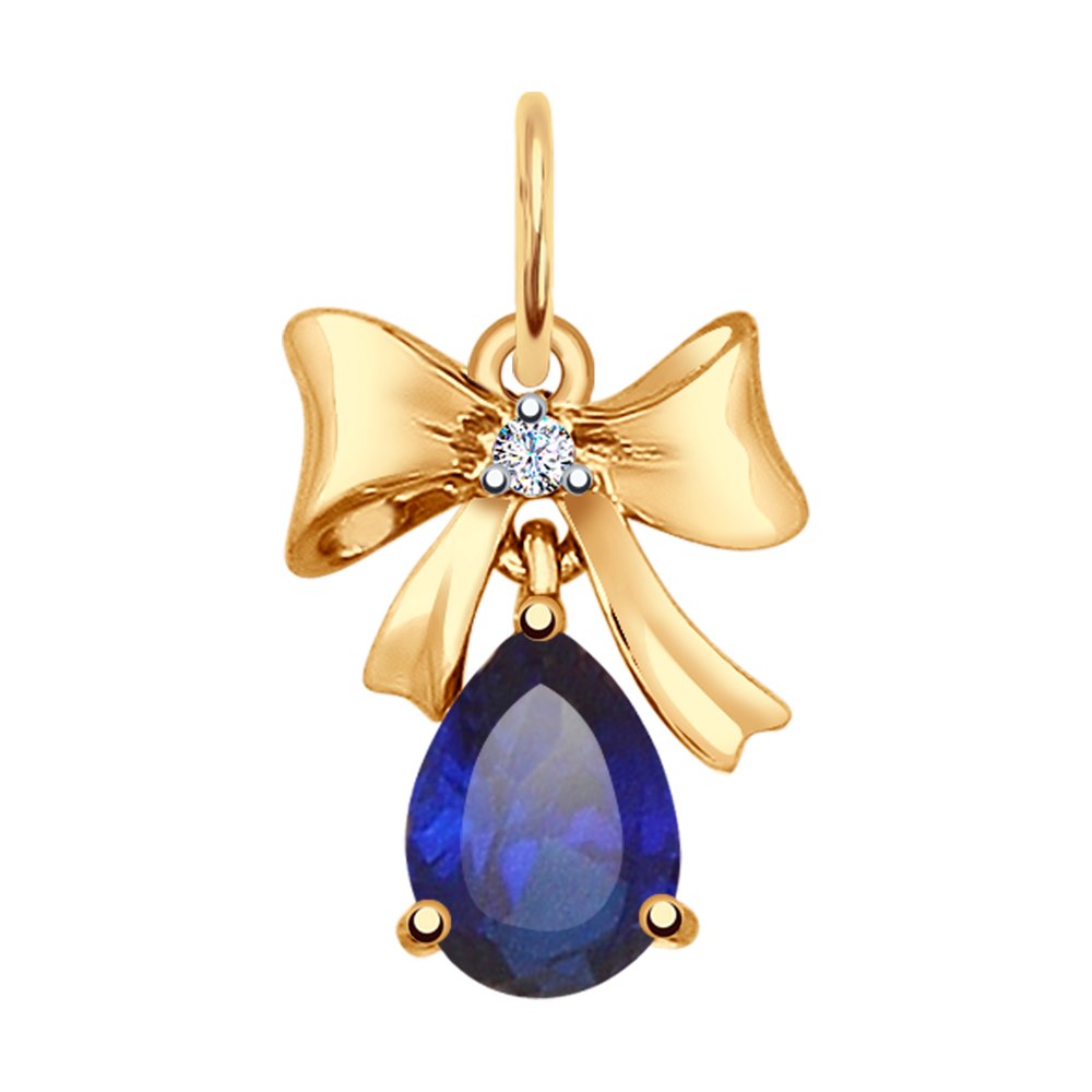 Подвеска SOKOLOV из золота с синим корунд (синт.) и фианитом