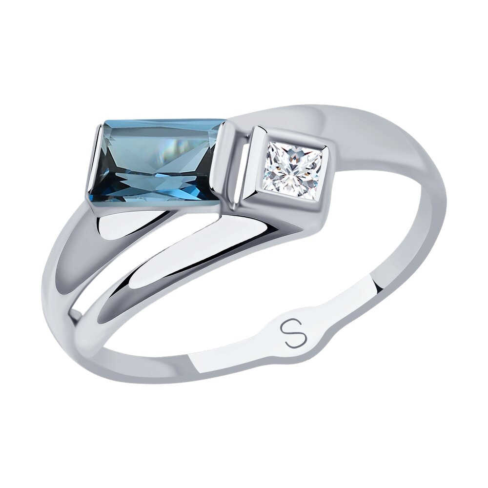 Кольцо SOKOLOV из белого золота с синим топазом и Swarovski Zirconia
