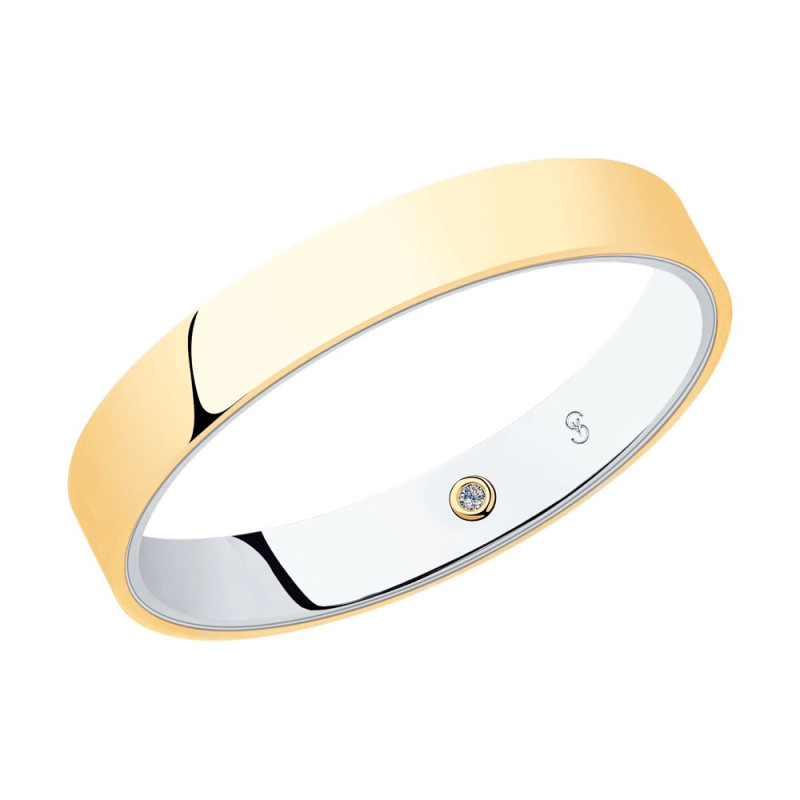 Обручальное кольцо SOKOLOV из комбинированного золота с бриллиантом, comfort fit
